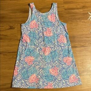 Lilly Pulitzer Kristen Swing Dress in the "Blue Haven Raising Shell" pattern.